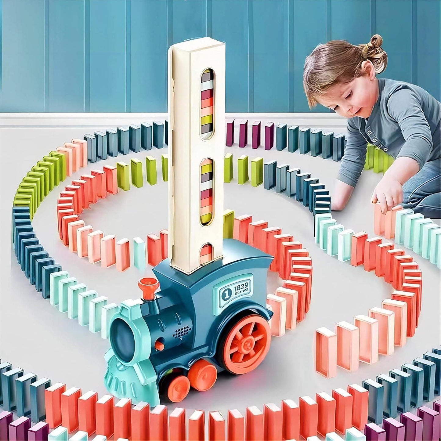 URBANNEST™ Train Toy Domino Set for Kids BPA Free Plastic with Sound Effects